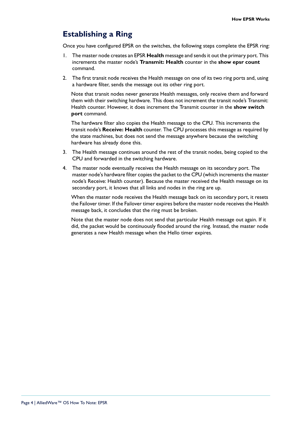 Establishing a ring | Allied Telesis AlliedWare  OS User Manual | Page 4 / 56