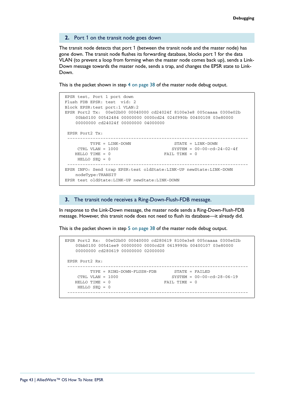 Port 1 on the transit node goes down | Allied Telesis AlliedWare  OS User Manual | Page 43 / 56