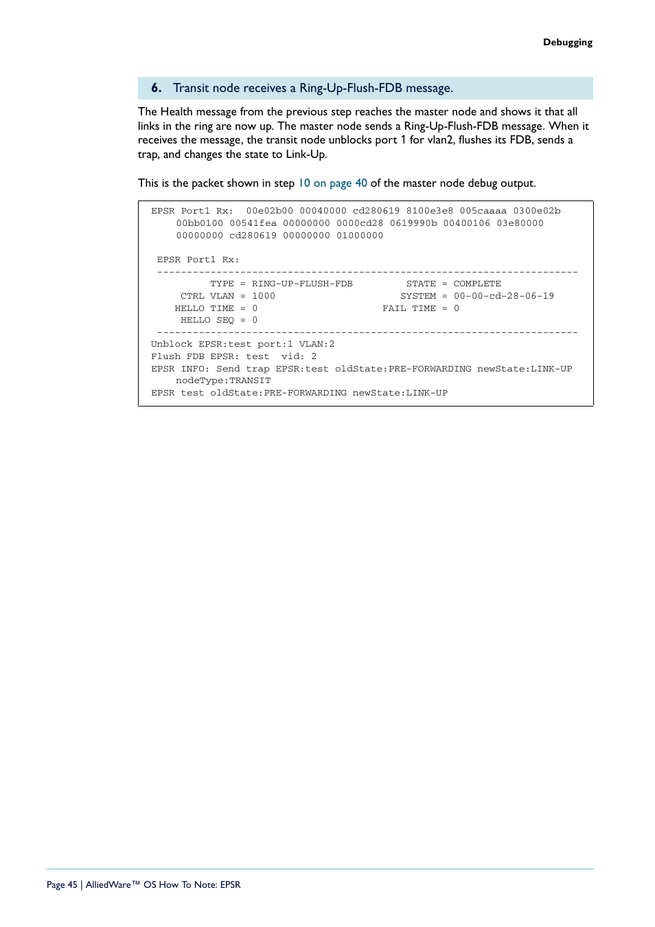 Transit node receives a ring-up-flush-fdb message | Allied Telesis AlliedWare  OS User Manual | Page 45 / 56