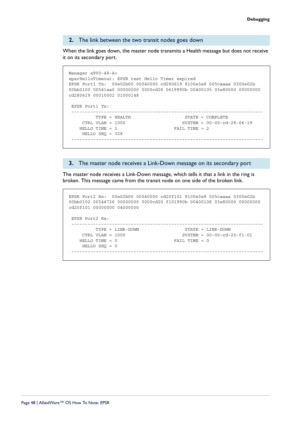 The link between the two transit nodes goes down | Allied Telesis AlliedWare  OS User Manual | Page 48 / 56