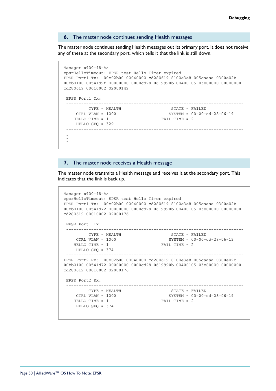The master node continues sending health messages, The master node receives a health message | Allied Telesis AlliedWare  OS User Manual | Page 50 / 56