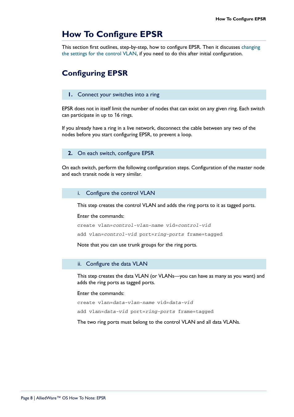 How to configure epsr, Configuring epsr | Allied Telesis AlliedWare  OS User Manual | Page 8 / 56