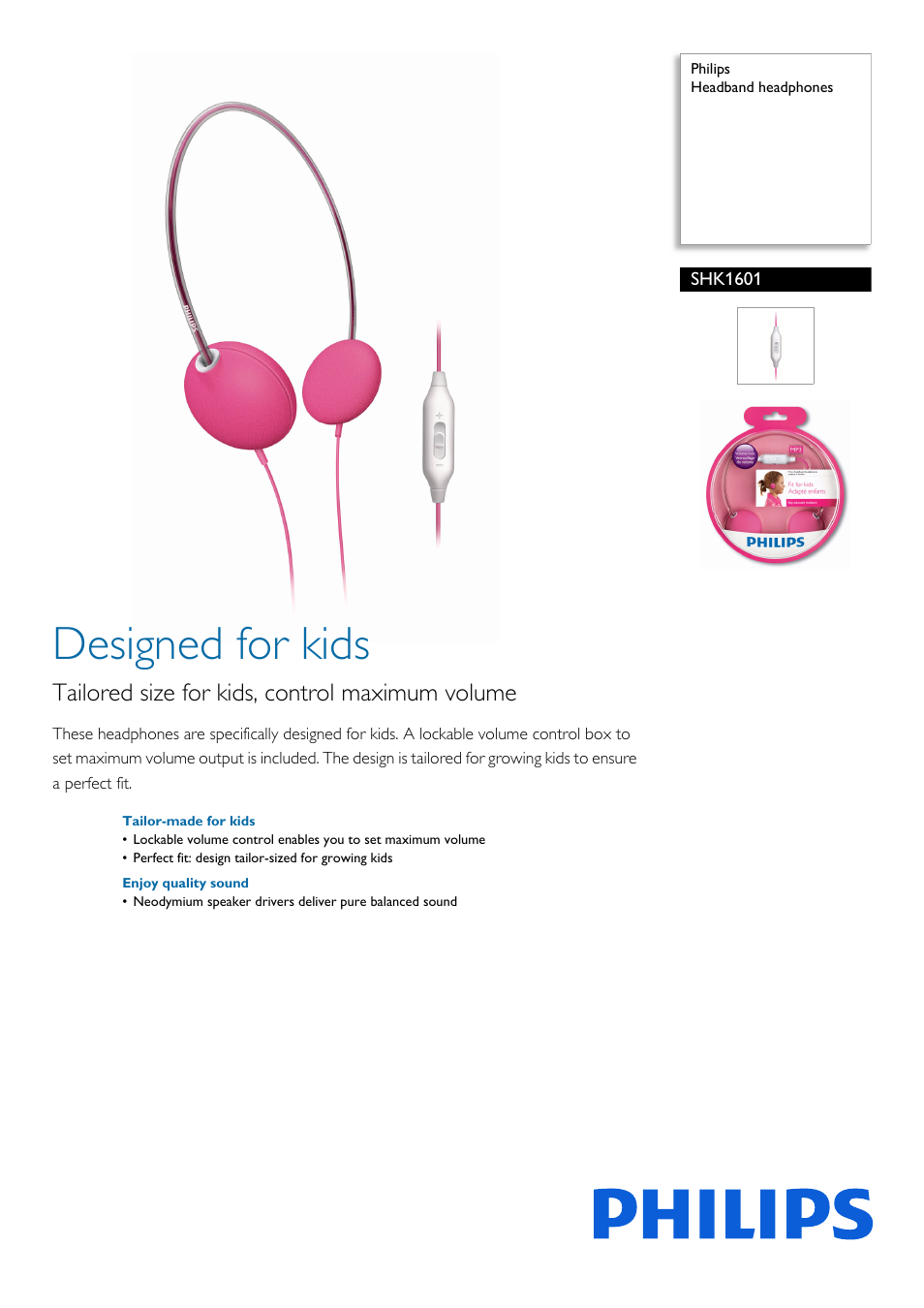 Philips SHK1601-28 User Manual | 2 pages