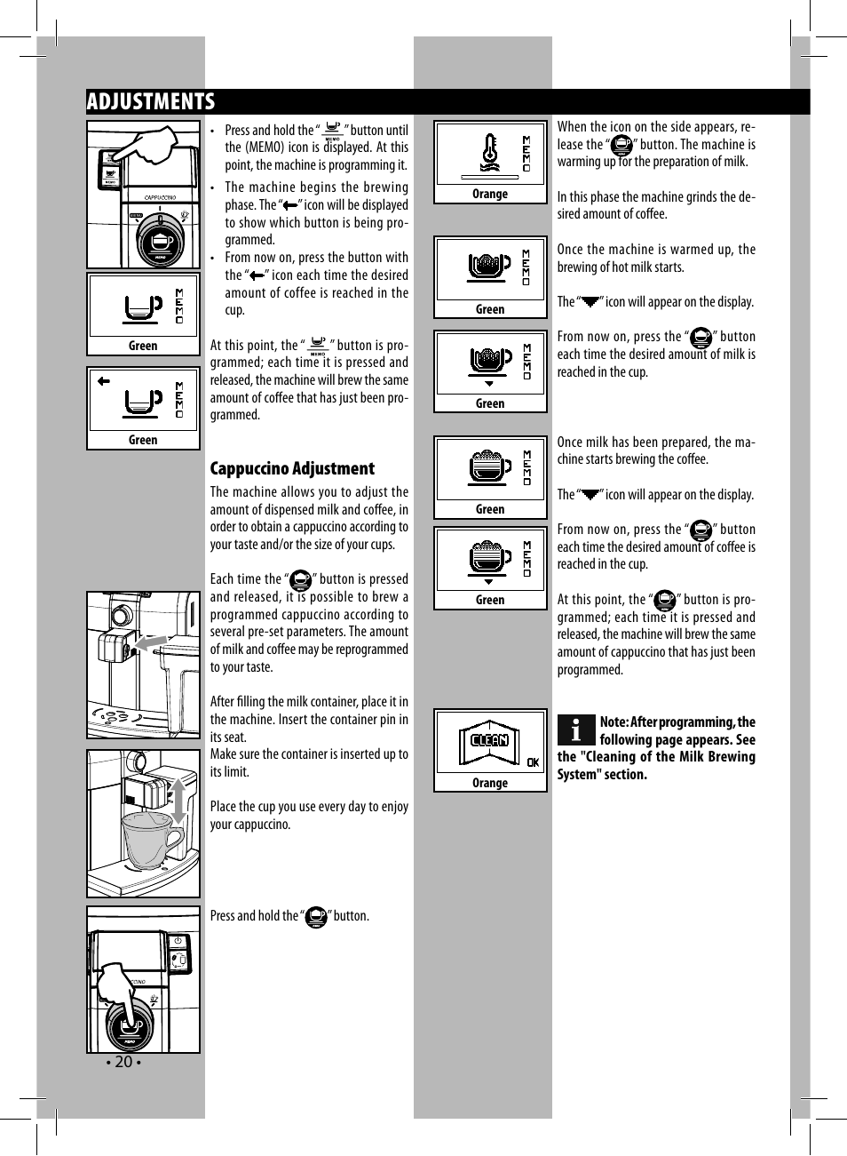 Adjustments, Cappuccino adjustment | Philips HD8838-47 User Manual | Page 23 / 36