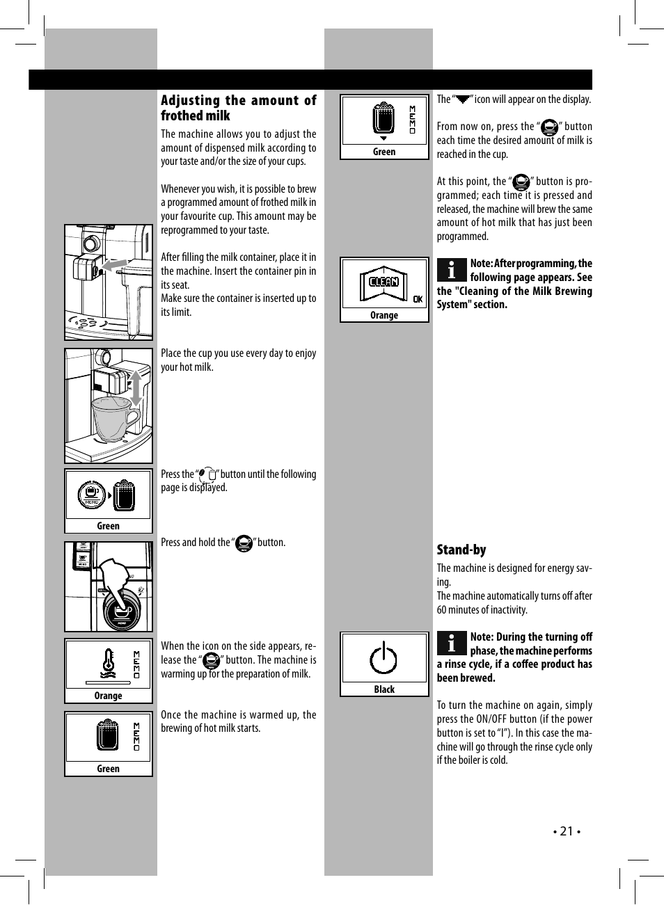 Adjusting the amount of frothed milk, Stand-by | Philips HD8838-47 User Manual | Page 24 / 36