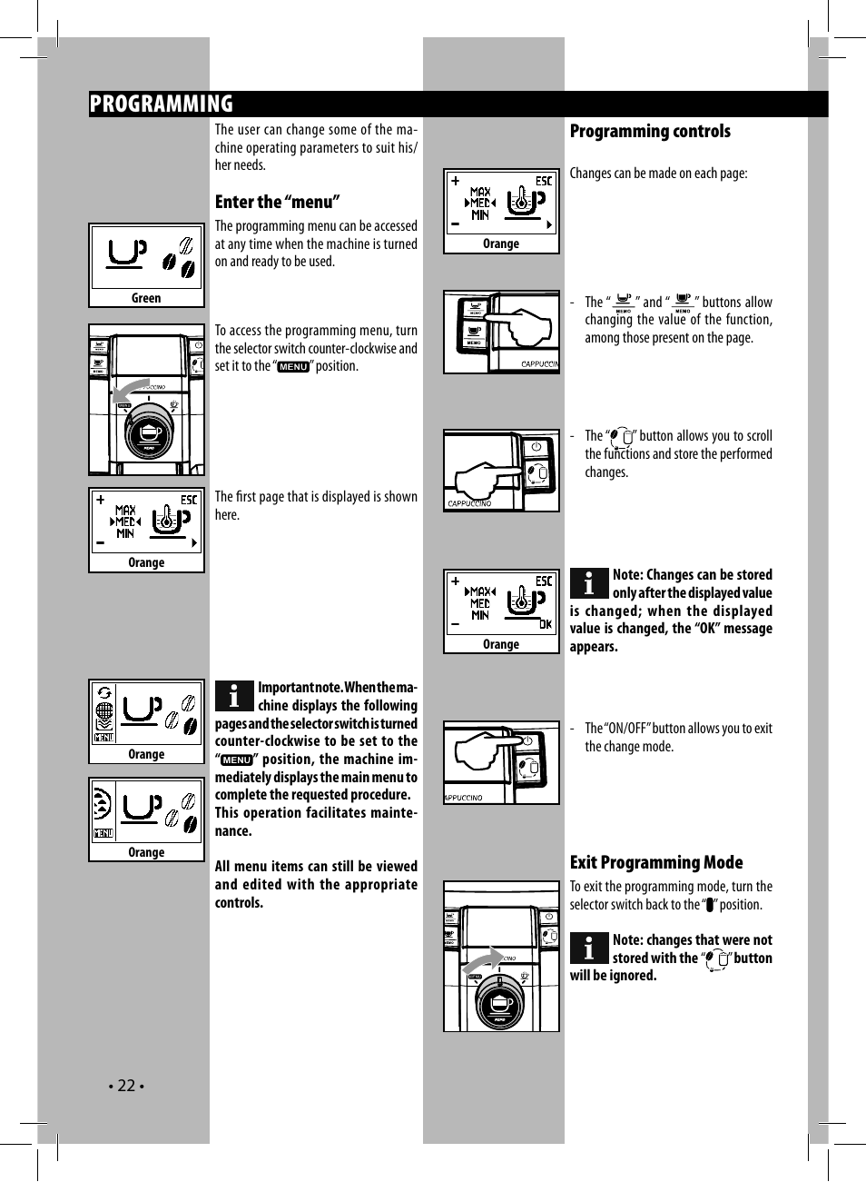 Programming, Enter the “menu, Exit programming mode | Programming controls | Philips HD8838-47 User Manual | Page 25 / 36