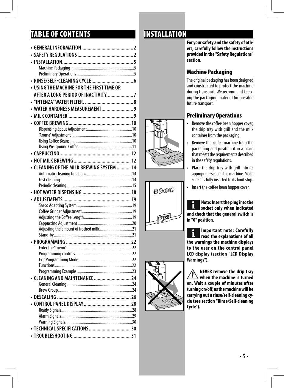 Table of contents installation | Philips HD8838-47 User Manual | Page 8 / 36