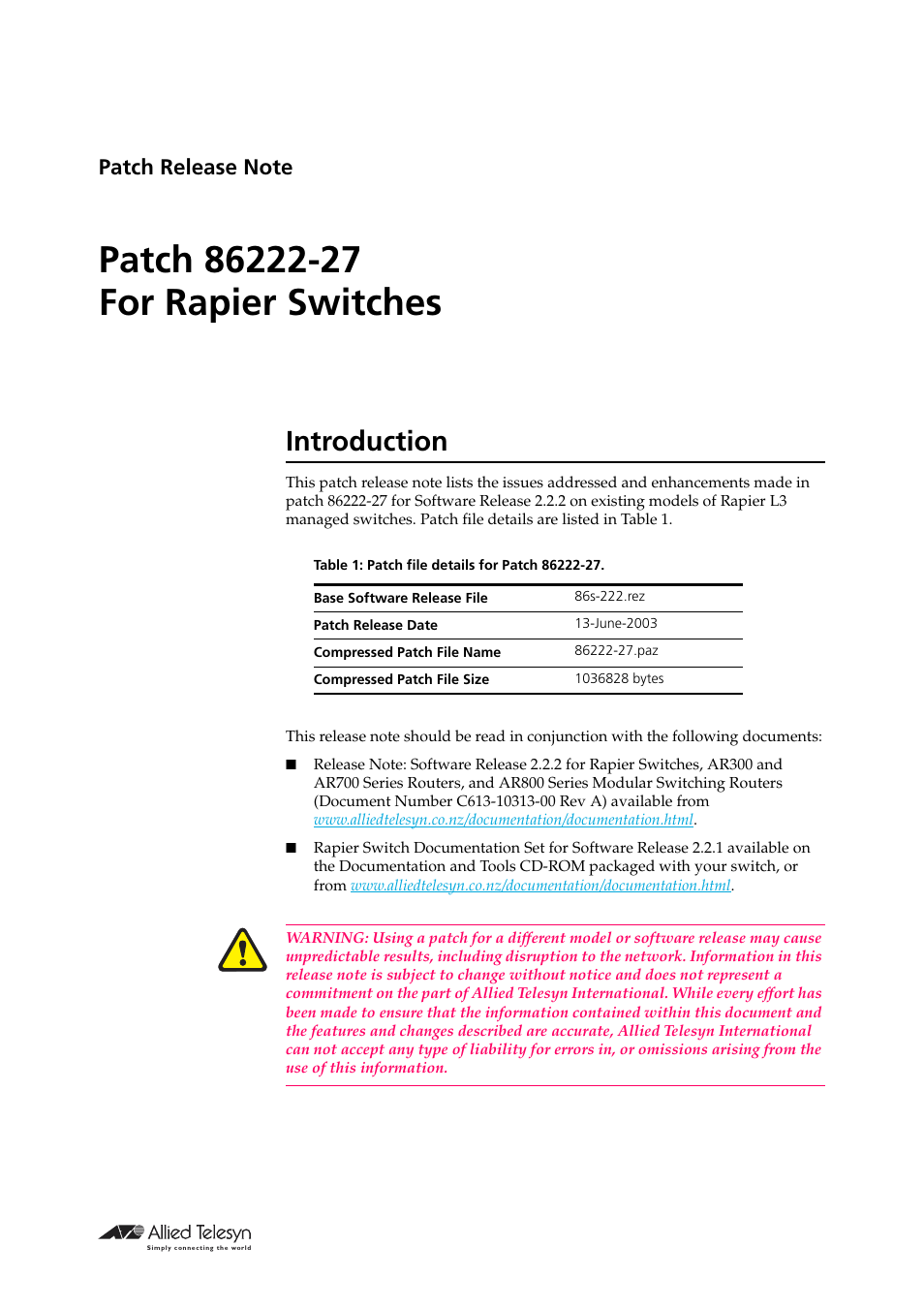 Allied Telesis 86222-27 User Manual | 46 pages