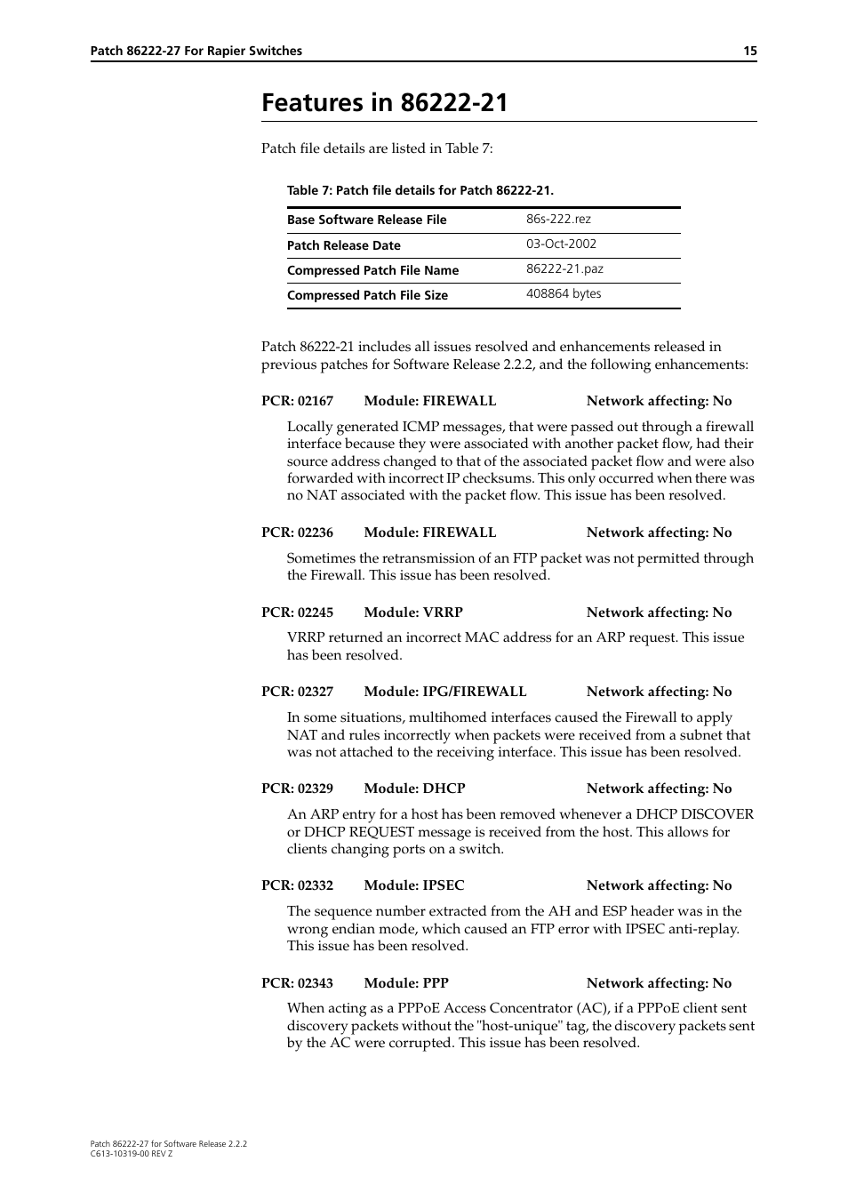 Features in 86222-21 | Allied Telesis 86222-27 User Manual | Page 15 / 46