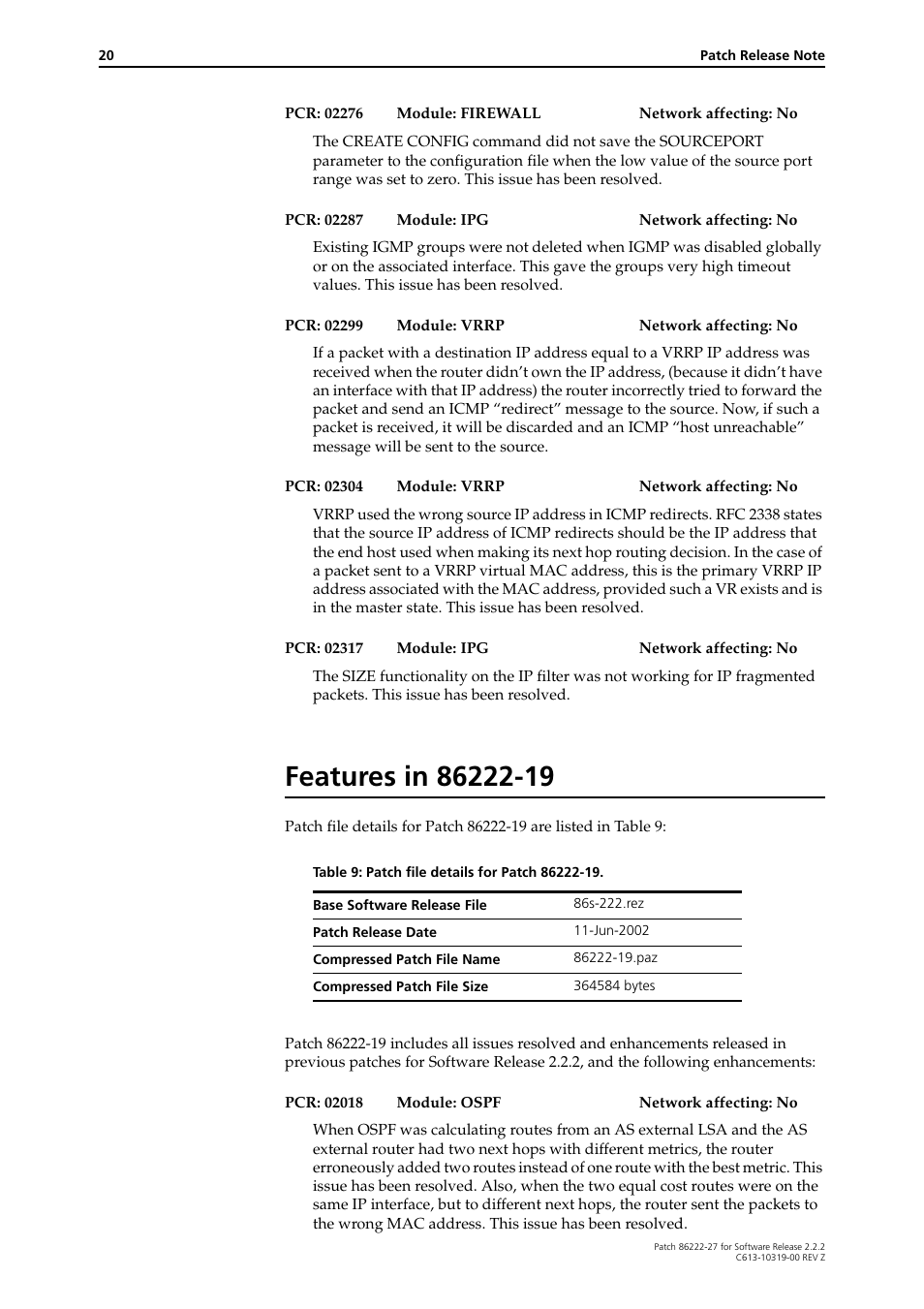 Features in 86222-19 | Allied Telesis 86222-27 User Manual | Page 20 / 46