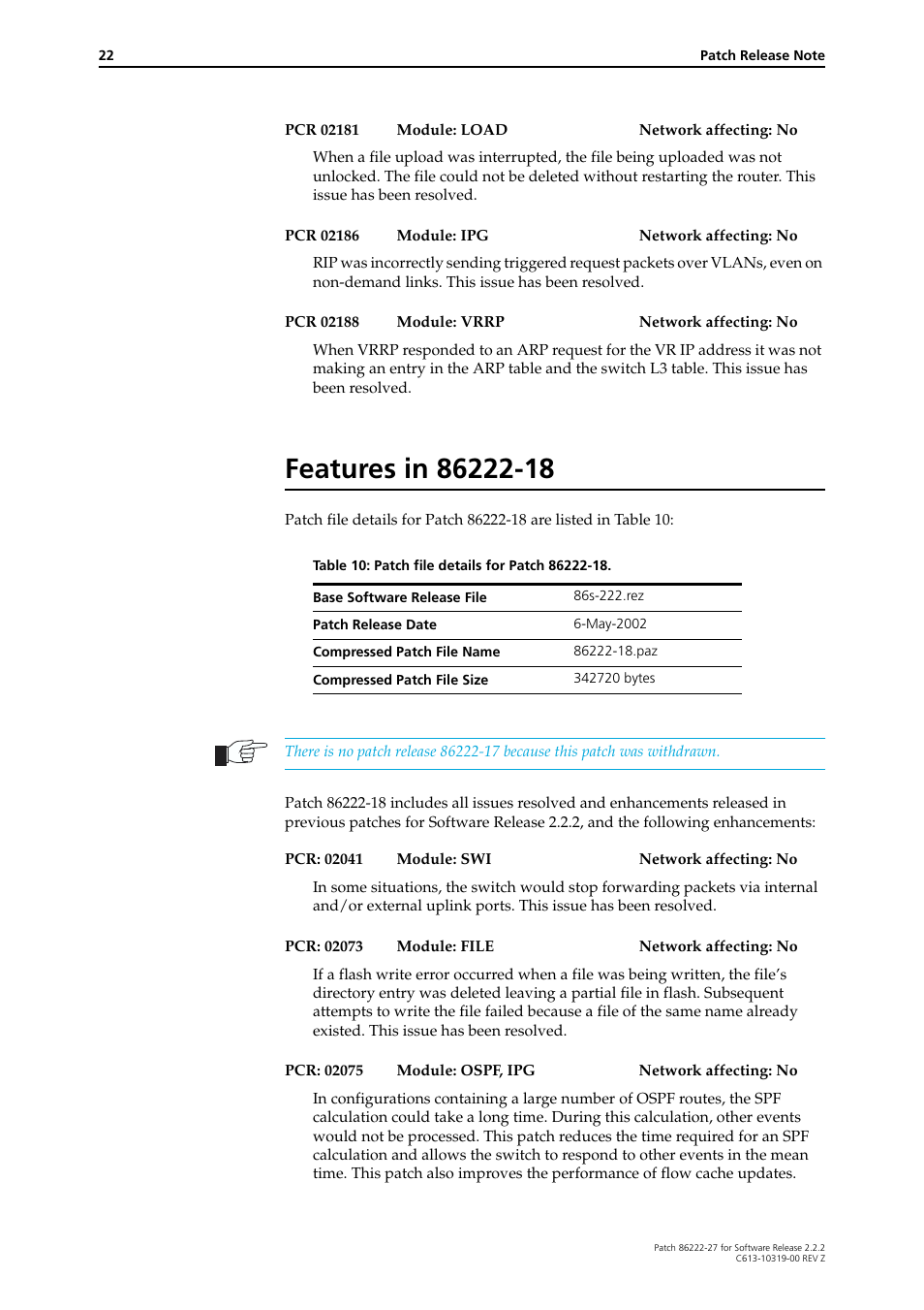 Features in 86222-18 | Allied Telesis 86222-27 User Manual | Page 22 / 46