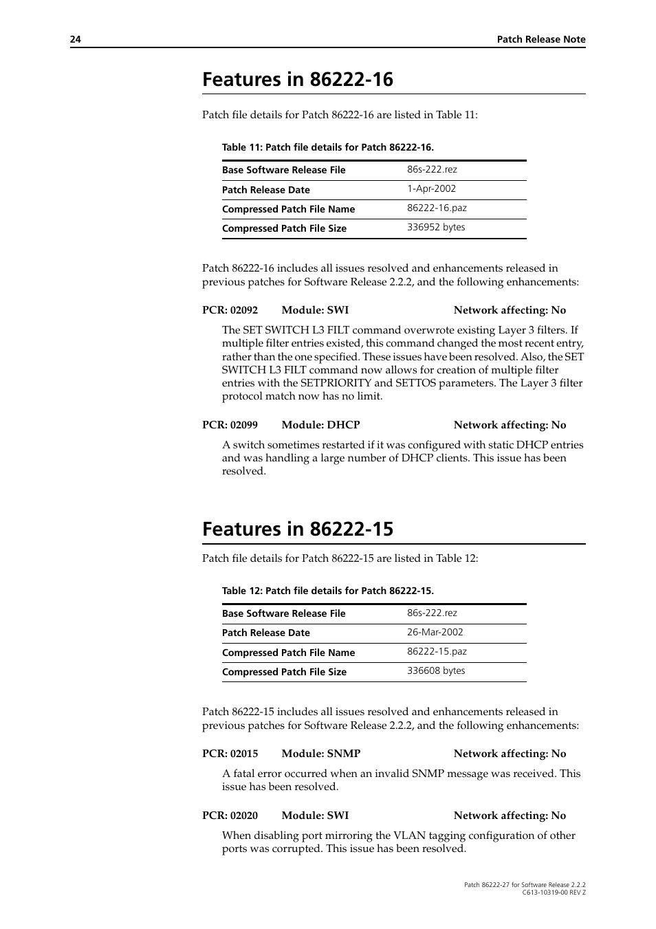 Features in 86222-16, Features in 86222-15 | Allied Telesis 86222-27 User Manual | Page 24 / 46
