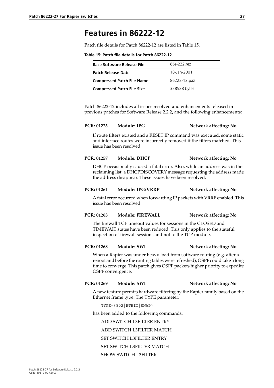Features in 86222-12 | Allied Telesis 86222-27 User Manual | Page 27 / 46