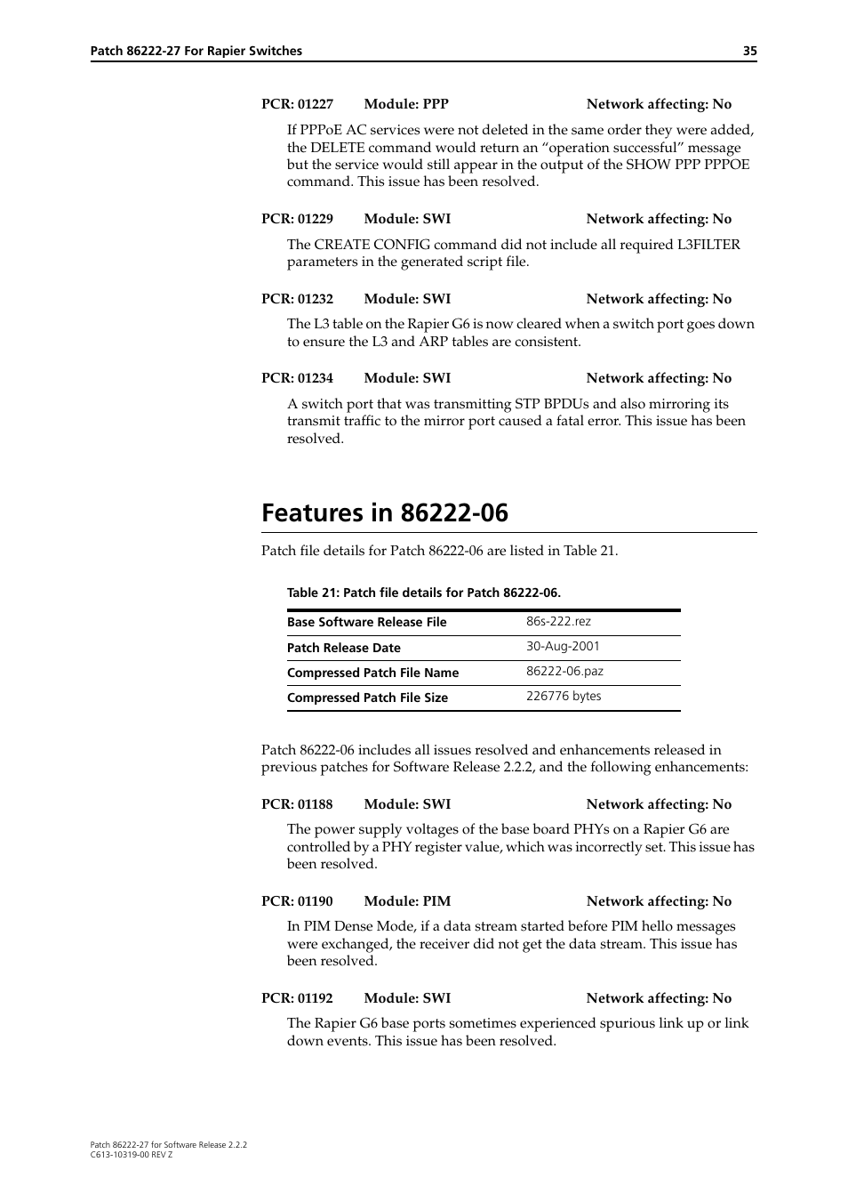 Features in 86222-06 | Allied Telesis 86222-27 User Manual | Page 35 / 46