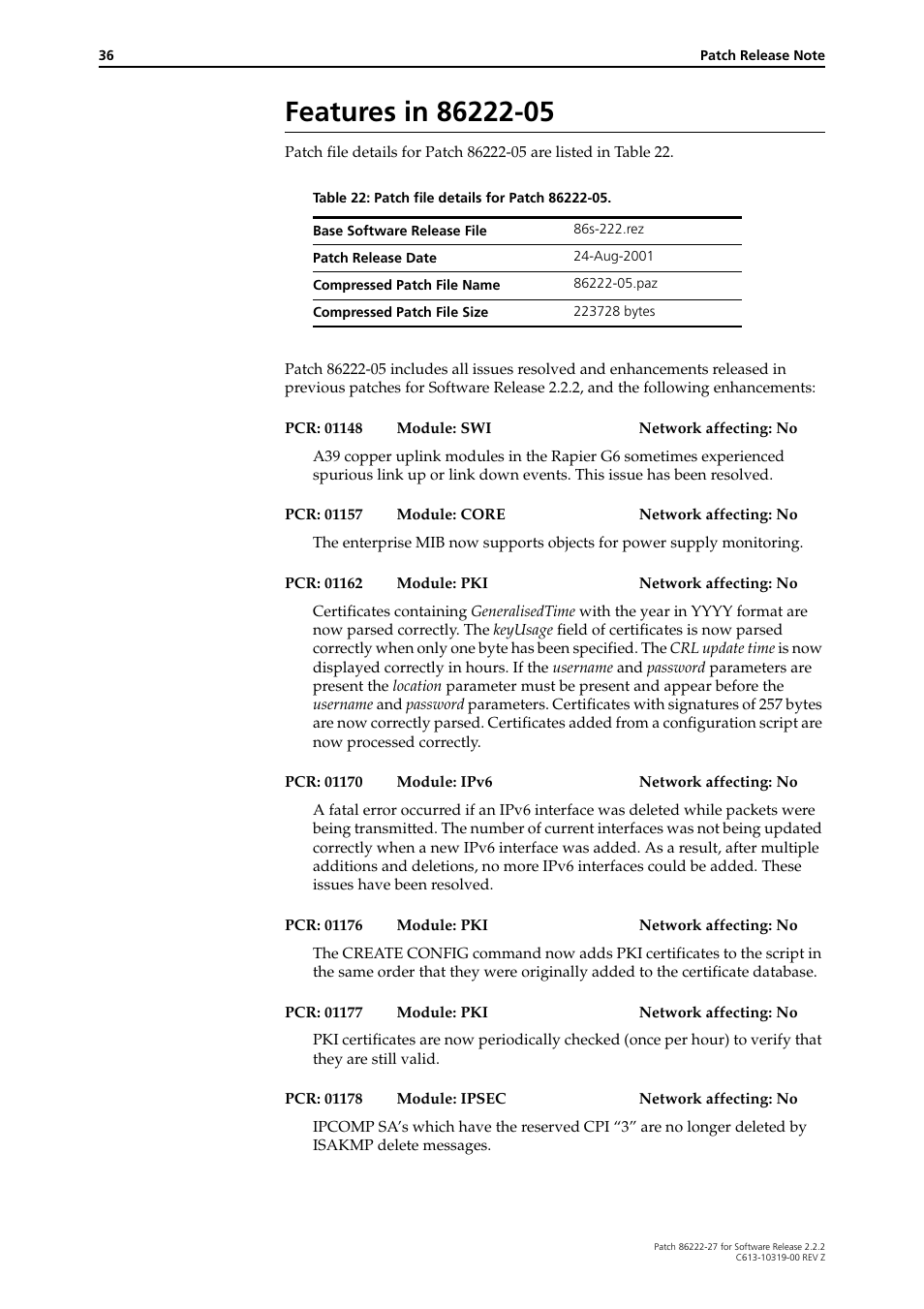 Features in 86222-05 | Allied Telesis 86222-27 User Manual | Page 36 / 46
