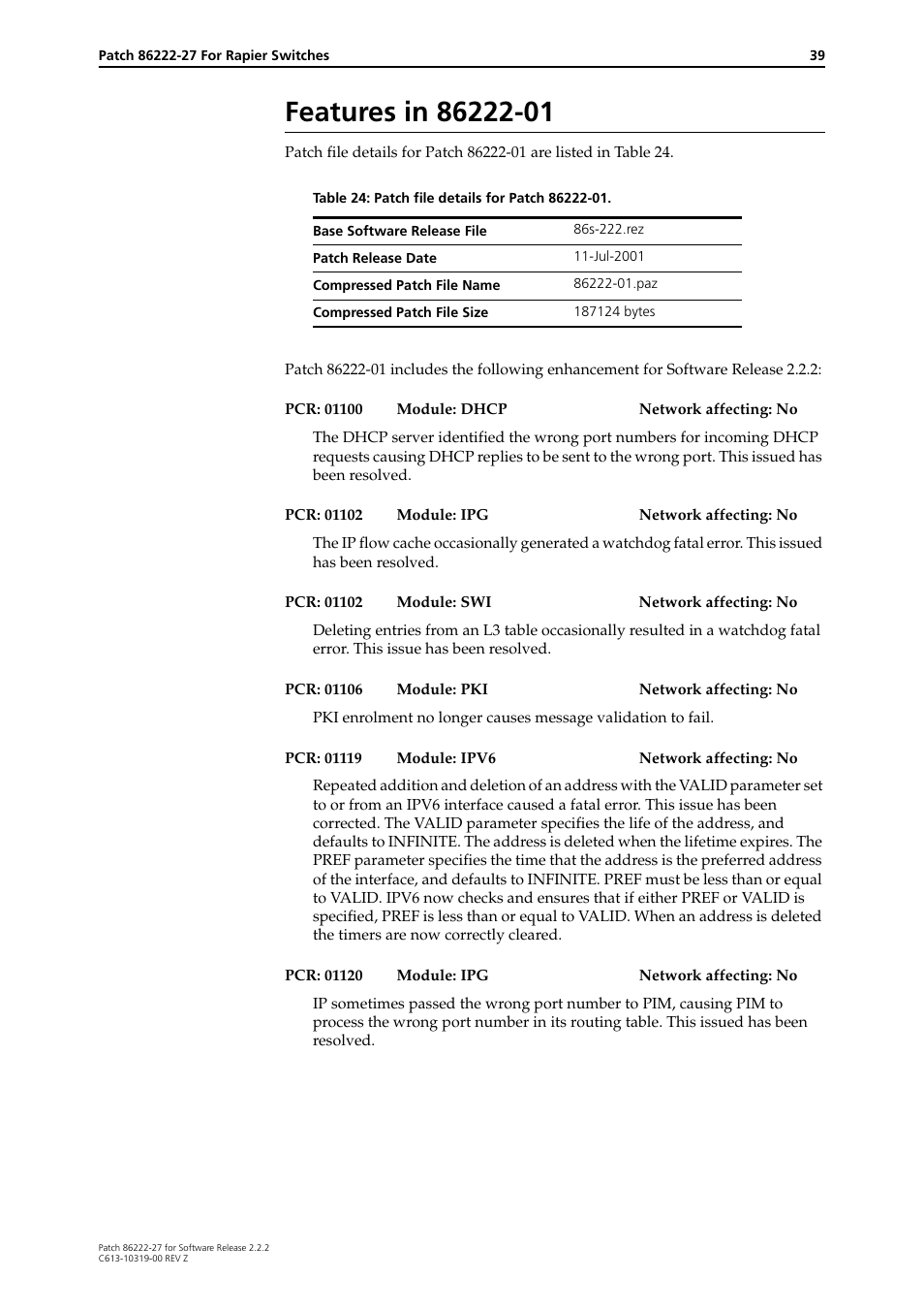 Features in 86222-01 | Allied Telesis 86222-27 User Manual | Page 39 / 46