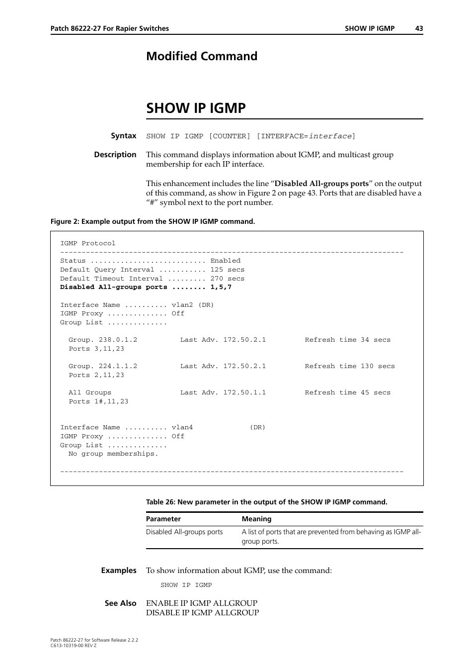 Modified command, Show ip igmp | Allied Telesis 86222-27 User Manual | Page 43 / 46