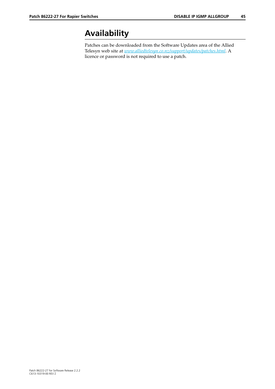 Availability | Allied Telesis 86222-27 User Manual | Page 45 / 46