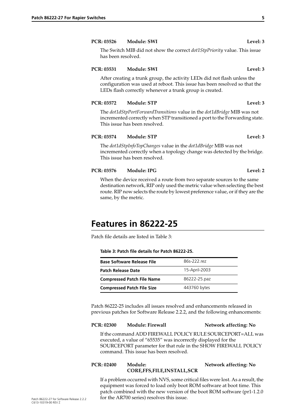 Features in 86222-25 | Allied Telesis 86222-27 User Manual | Page 5 / 46