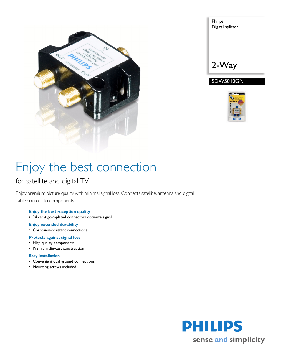 Philips Digital splitter SDW5010GN 2-Way User Manual | 2 pages