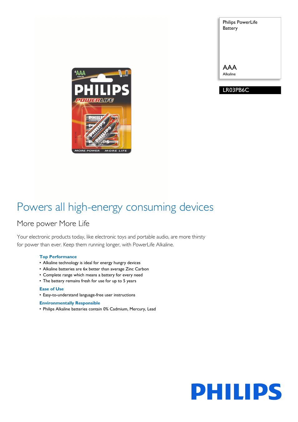 Philips LR03PB6C-27 User Manual | 2 pages