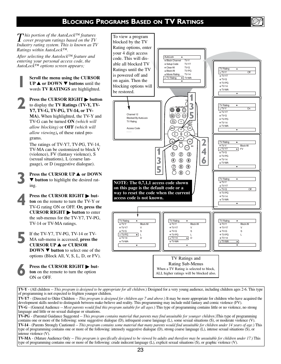 Tv r, Locking, Rograms | Ased on, Atings | Philips 20PT633R User Manual | Page 23 / 36