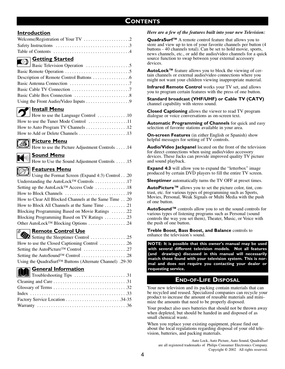 Philips 20PT633R User Manual | Page 4 / 36