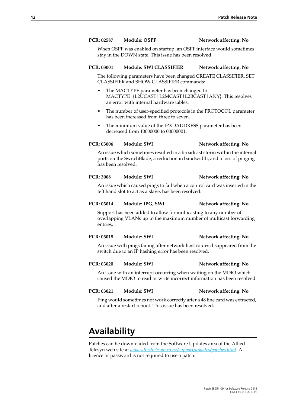 Availability | Allied Telesis 4000 Series User Manual | Page 12 / 12