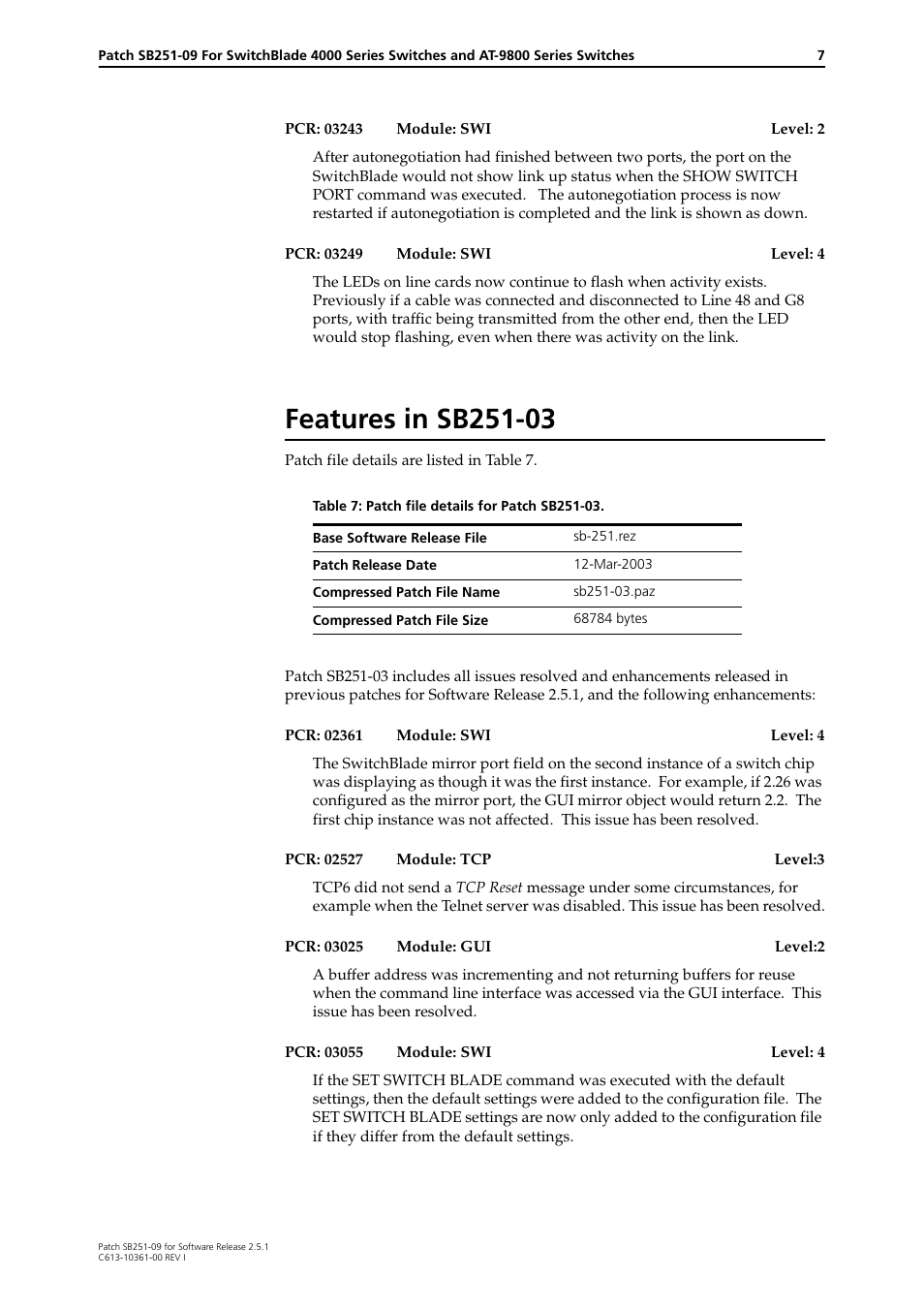 Features in sb251-03 | Allied Telesis 4000 Series User Manual | Page 7 / 12