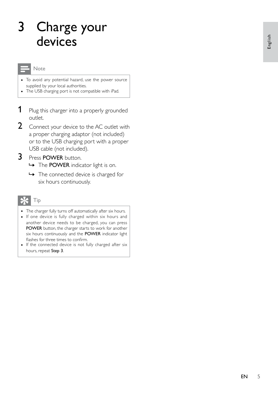 3 charge your devices | Philips SPS8010B-17 User Manual | Page 5 / 8