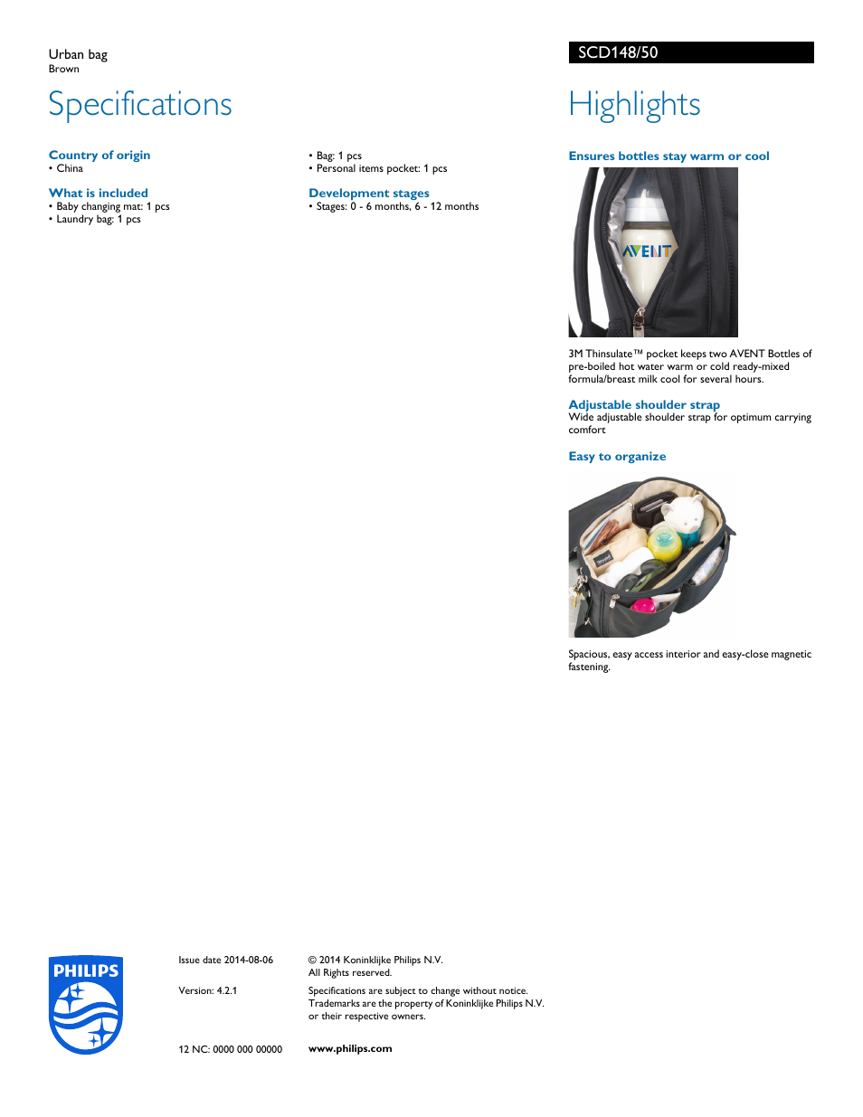 Specifications, Highlights | Philips SCD148-50 User Manual | Page 2 / 2