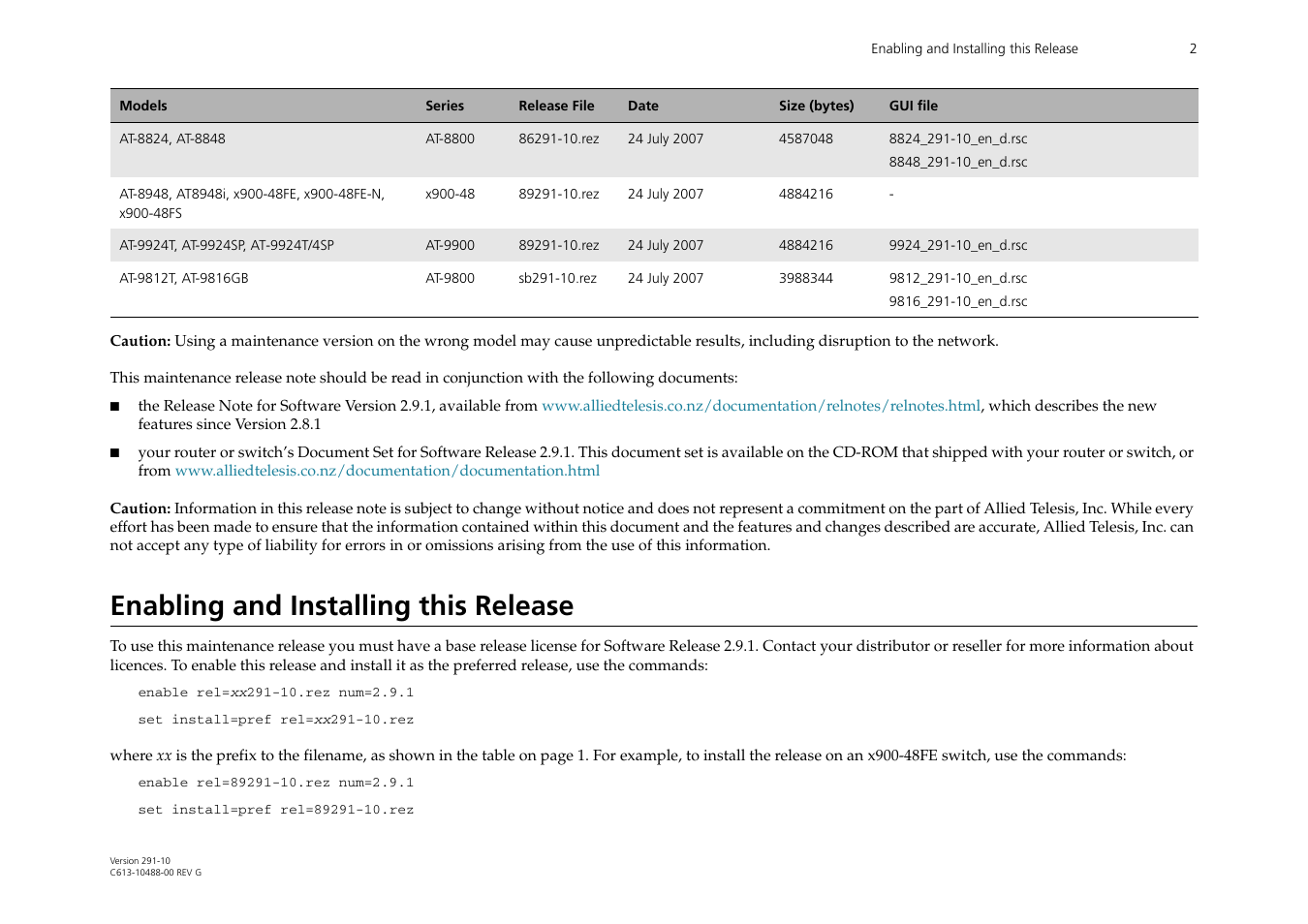 Enabling and installing this release | Allied Telesis AT-WA1104G-10 User Manual | Page 2 / 99