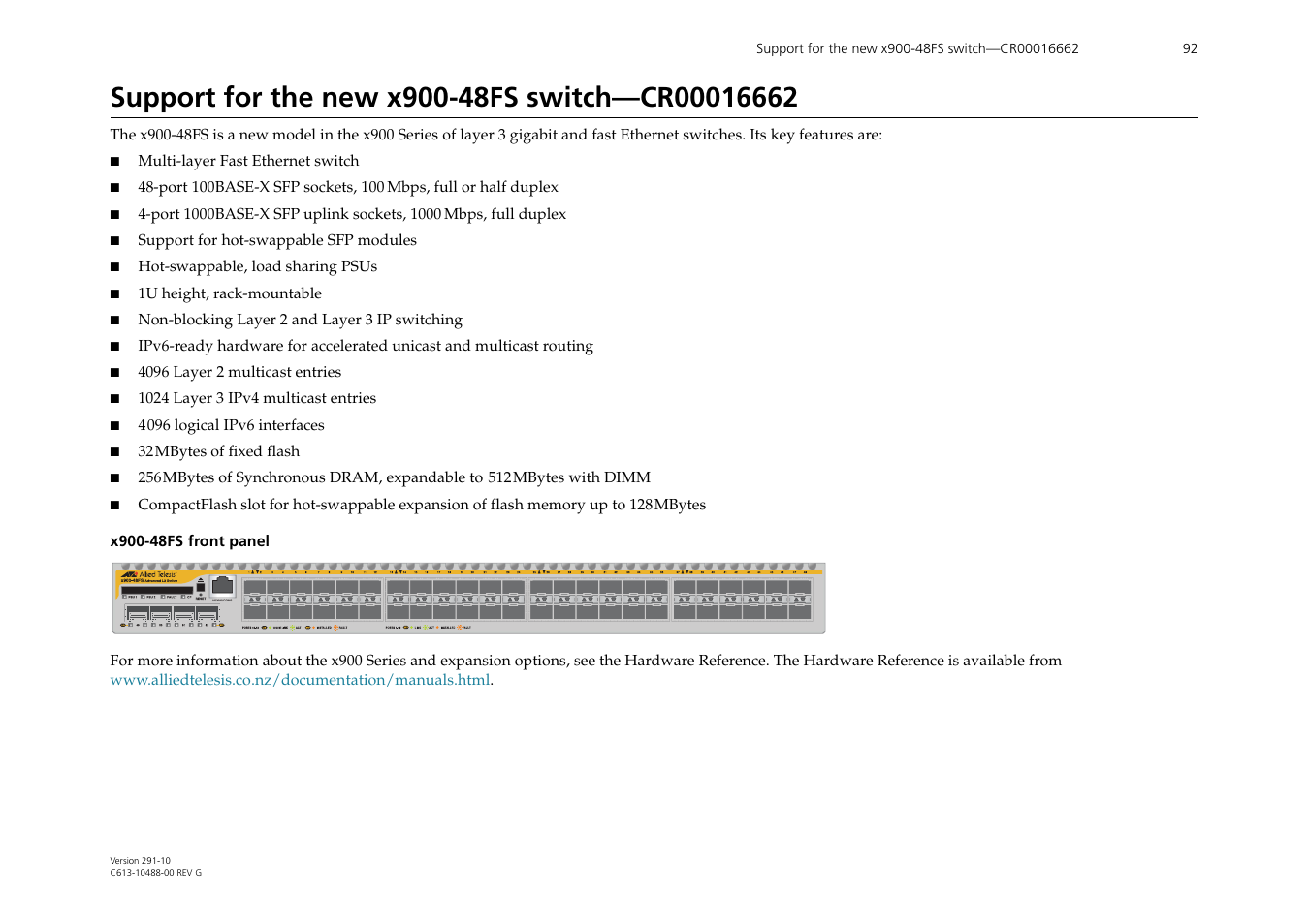 Support for the new x900-48fs switch-cr00016662 | Allied Telesis AT-WA1104G-10 User Manual | Page 92 / 99