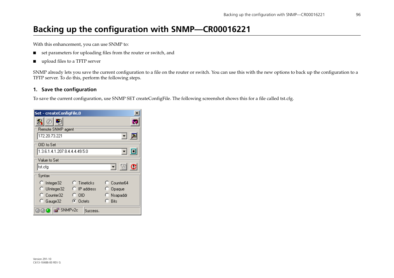 Backing up the configuration with snmp-cr00016221 | Allied Telesis AT-WA1104G-10 User Manual | Page 96 / 99