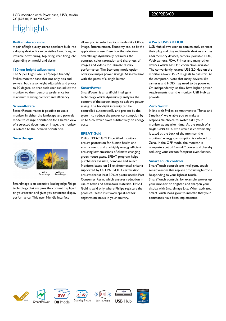 Highlights | Philips 220P2EB-00 User Manual | Page 2 / 3