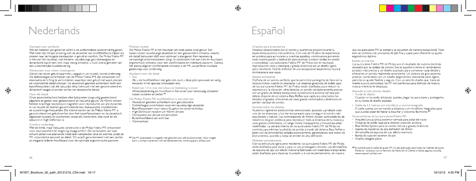 Nederlands, Nederlands español | Philips M1WT-00 User Manual | Page 9 / 12