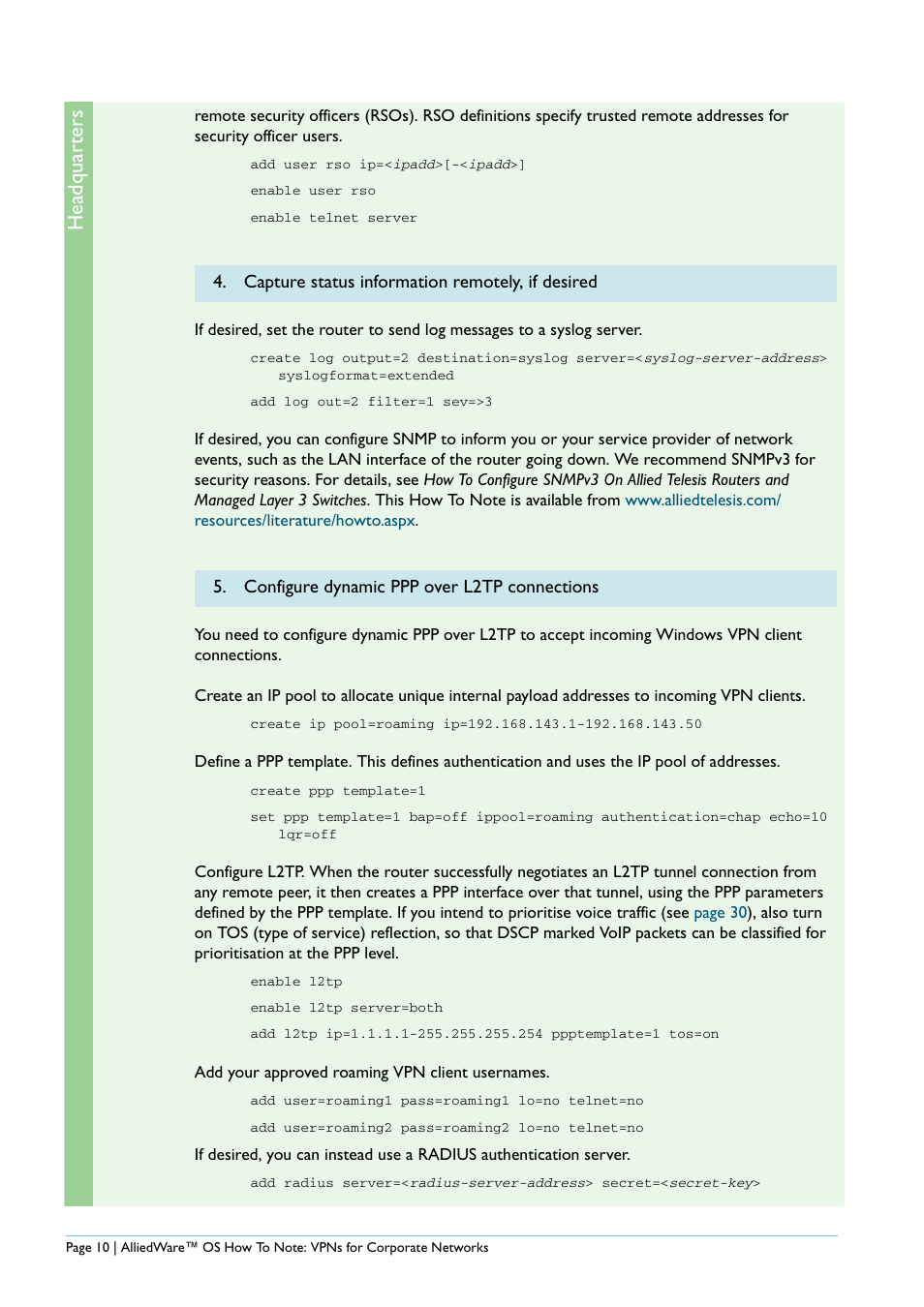 Headquar ters | Allied Telesis AlliedWare AR440S User Manual | Page 10 / 53