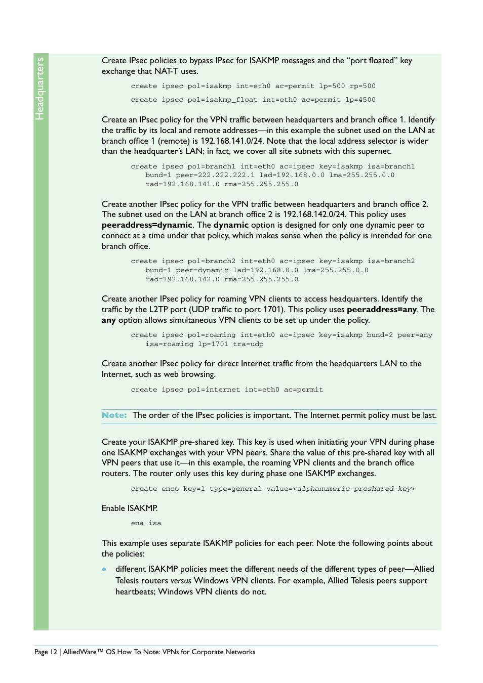 Headquar ters | Allied Telesis AlliedWare AR440S User Manual | Page 12 / 53