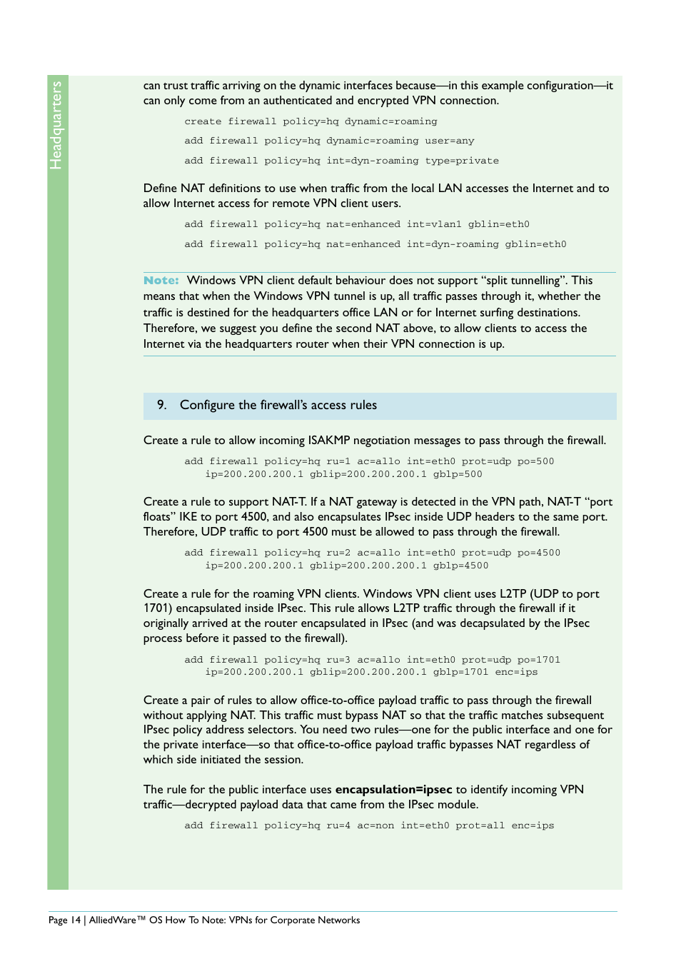 Headquar ters | Allied Telesis AlliedWare AR440S User Manual | Page 14 / 53