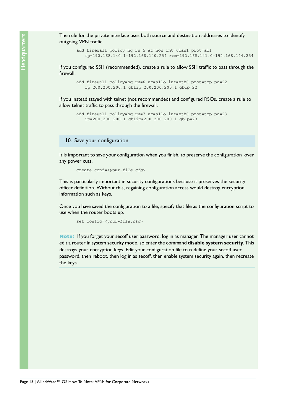 Headquar ters | Allied Telesis AlliedWare AR440S User Manual | Page 15 / 53