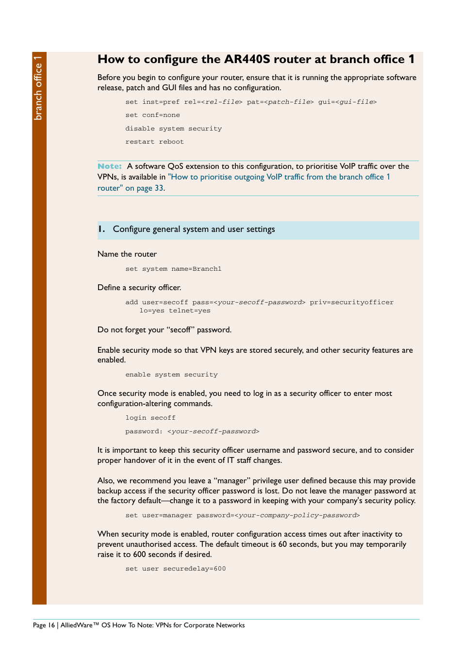 Branch office 1 | Allied Telesis AlliedWare AR440S User Manual | Page 16 / 53