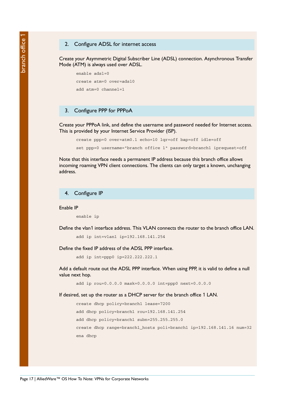 Branch office 1 | Allied Telesis AlliedWare AR440S User Manual | Page 17 / 53