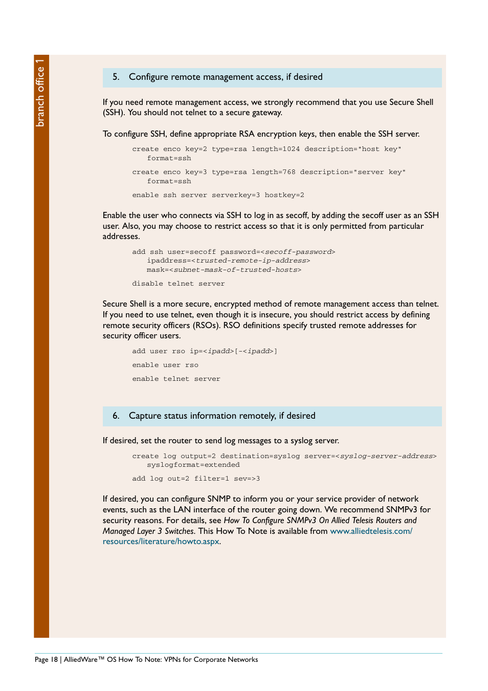 Branch office 1 | Allied Telesis AlliedWare AR440S User Manual | Page 18 / 53