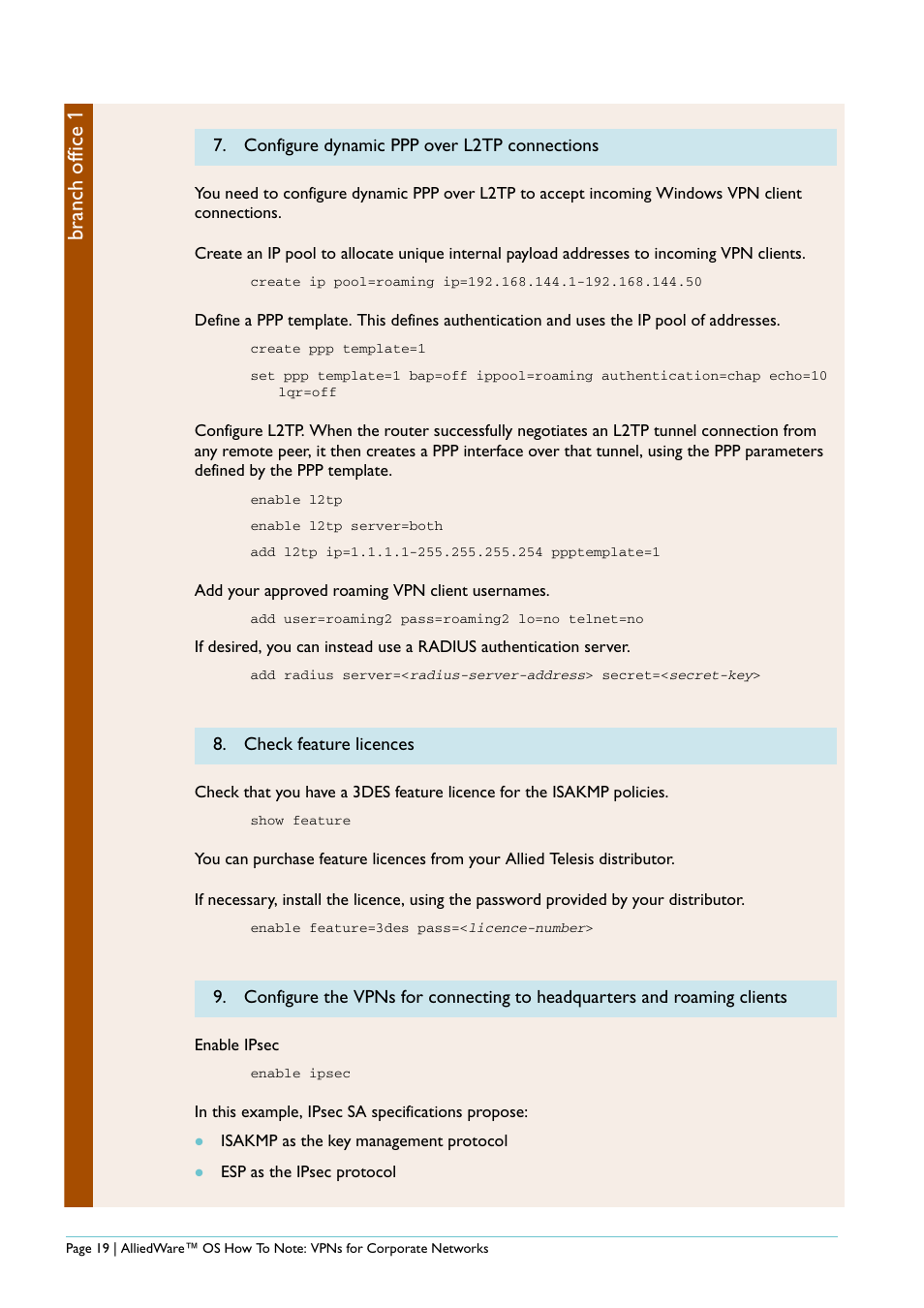 Branch office 1 | Allied Telesis AlliedWare AR440S User Manual | Page 19 / 53