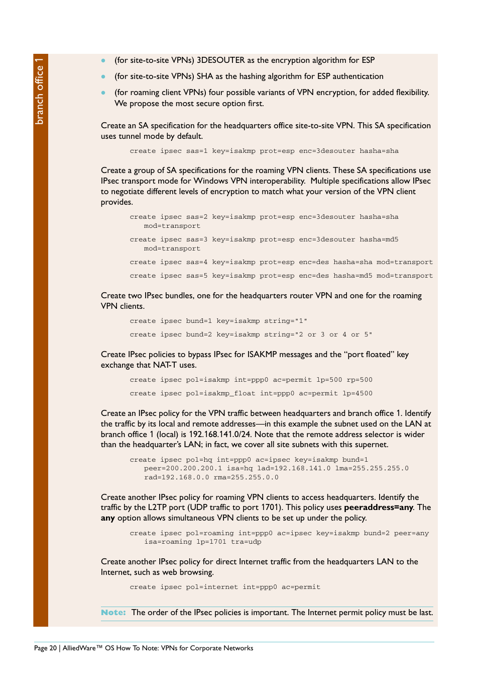 Branch office 1 | Allied Telesis AlliedWare AR440S User Manual | Page 20 / 53