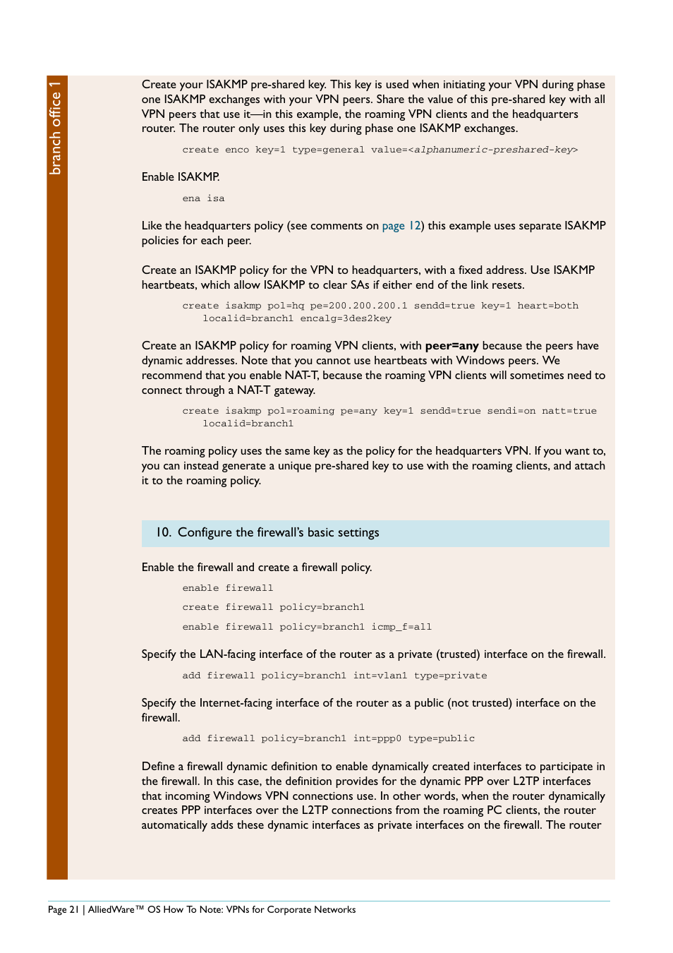 Branch office 1 | Allied Telesis AlliedWare AR440S User Manual | Page 21 / 53