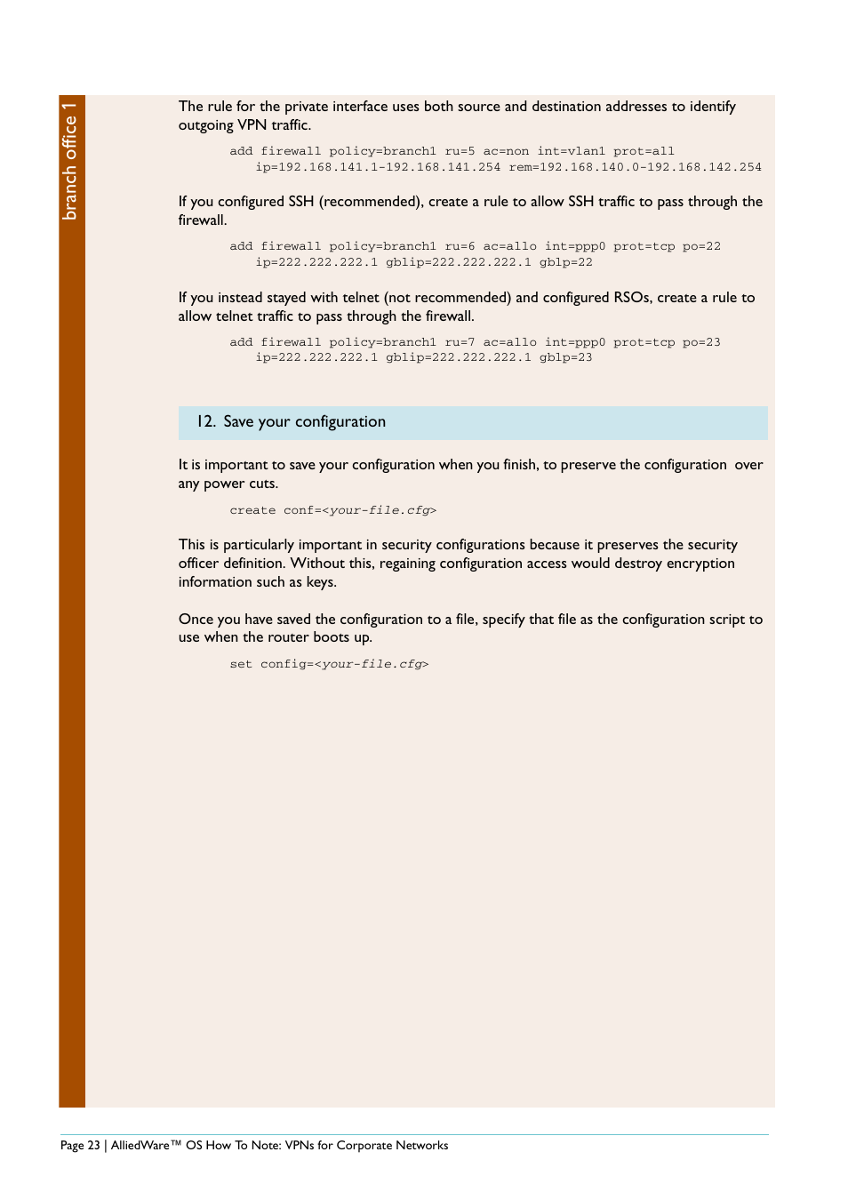 Branch office 1 | Allied Telesis AlliedWare AR440S User Manual | Page 23 / 53