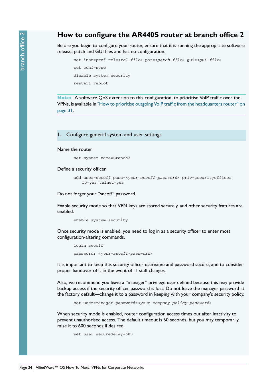 Branch office 2 | Allied Telesis AlliedWare AR440S User Manual | Page 24 / 53