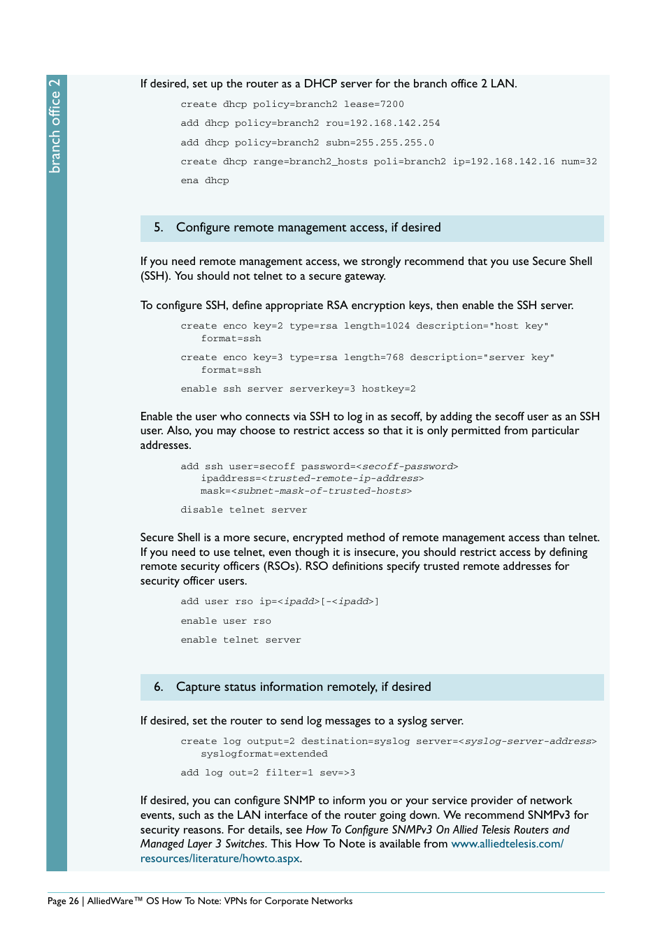 Branch office 2 | Allied Telesis AlliedWare AR440S User Manual | Page 26 / 53