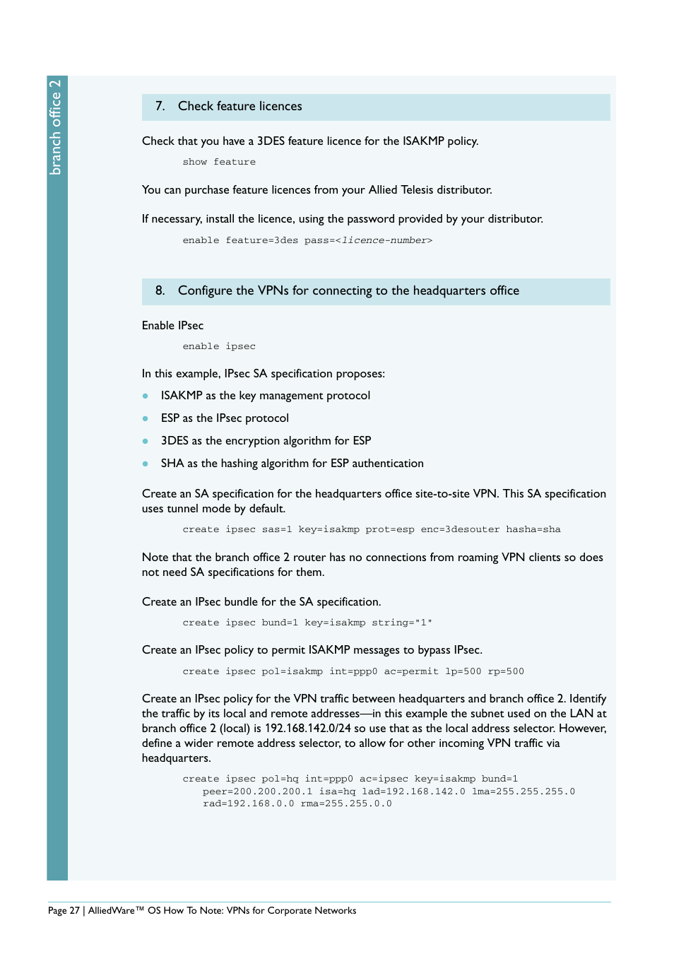 Branch office 2 | Allied Telesis AlliedWare AR440S User Manual | Page 27 / 53
